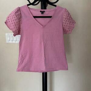 Ann Taylor 100% Cotton Floral Embroidery Short Sleeve Top